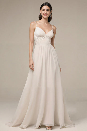 Ivory Spaghetti Straps A Line Evening Dress